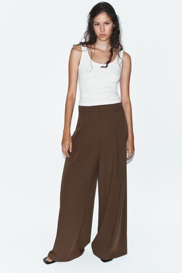 WIDE-LEG TROUSERS WITH DARTS - Brown marl by Zara