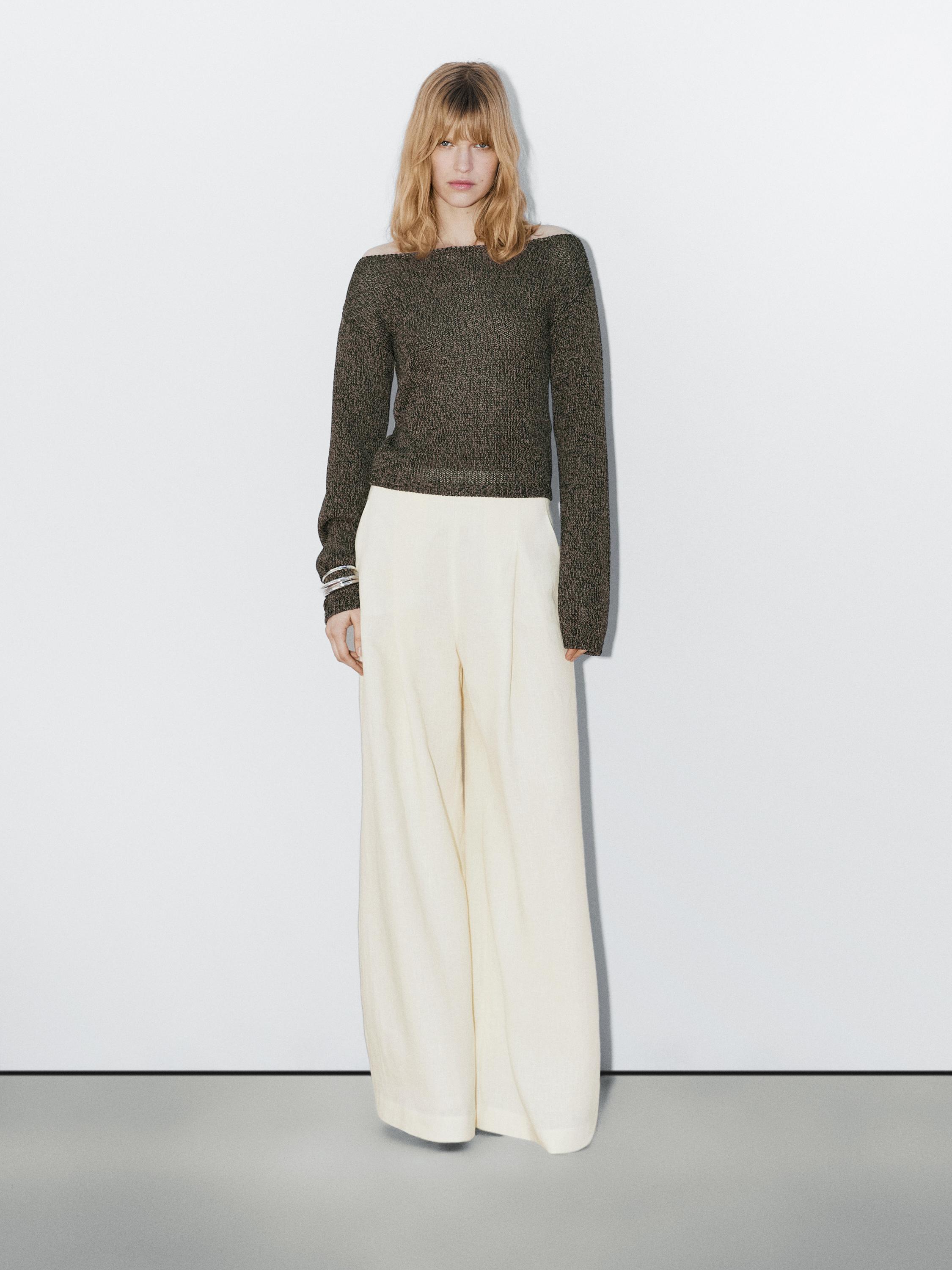 100% linen wide-leg trousers