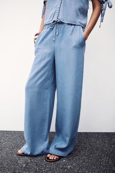 WIDE-LEG TROUSERS WITH ELASTIC WAIST - Light blue by Zara