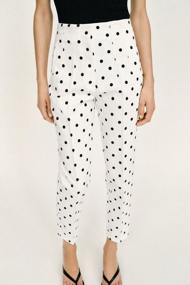 PANTALON TAILLE HAUTE À POIS - Blanc / Noir de Zara - Image 1