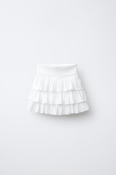 RUFFLED FOLDED-WAIST SKORT — White 1