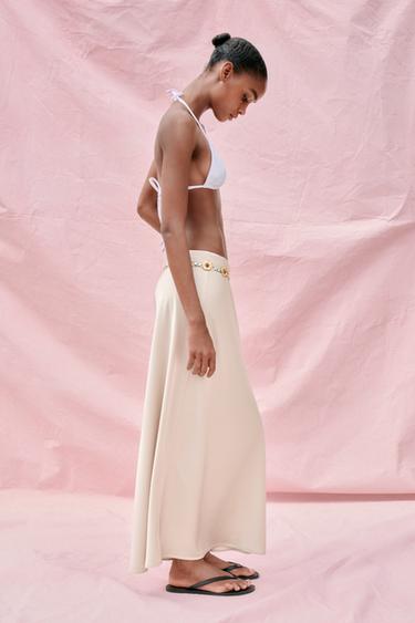 JUPE MIDI SATINÉE - Gris / Beige de Zara - Image 3