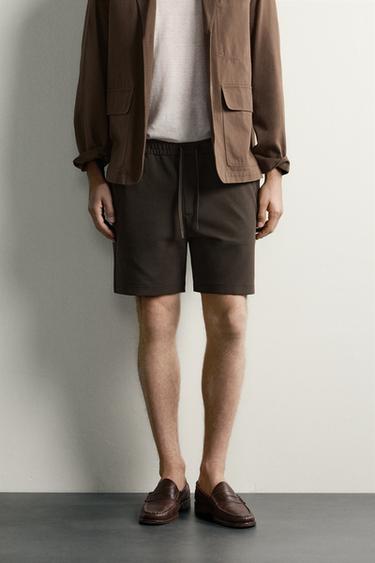 COMFORT TEXTURED BERMUDA SHORTS - Dark brown by Zara
