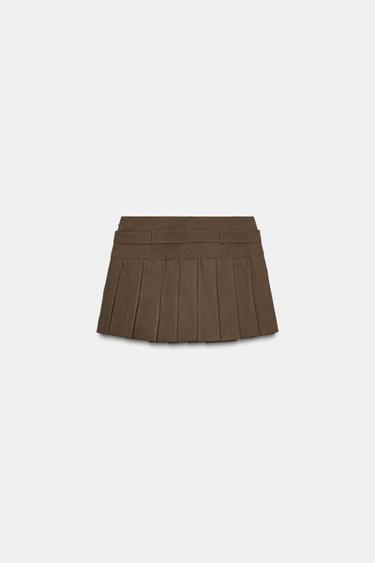 LOW-RISE BOX PLEAT SKORT WITH BELT - brown/white by Zara