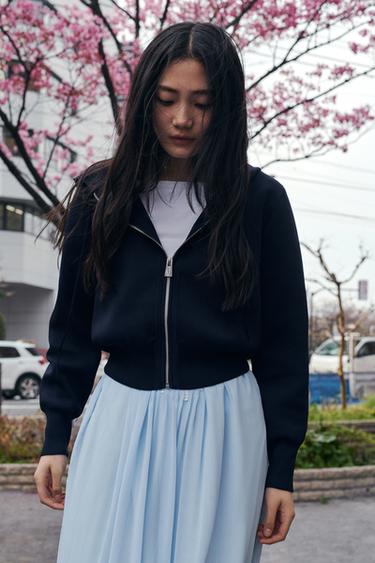 PLAIN HOODED CARDIGAN - Blue by Zara