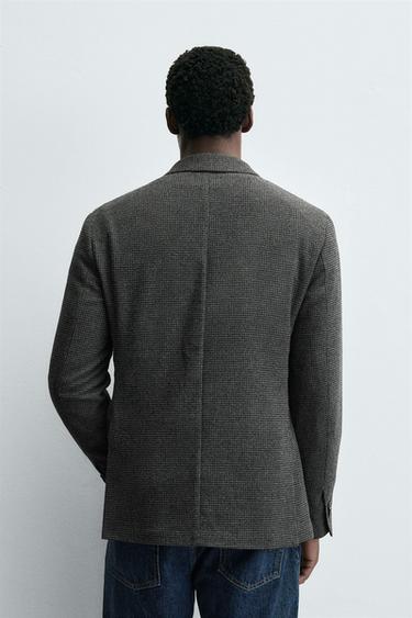 HOUNDSTOOTH TEXTURED BLAZER - Anthracite Grey by Zara