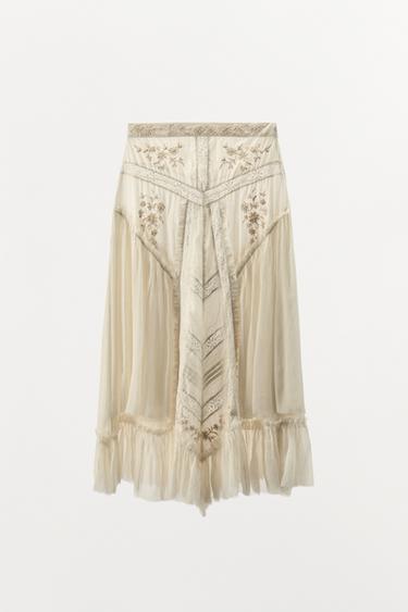 GECOMBINEERDE ROK MET BORDUURSELS EN KANT LIMITED EDITION - Gebroken wit van Zara