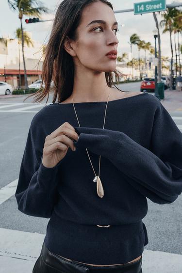 JUMPER KNIT BELT - Navy blue by Zara