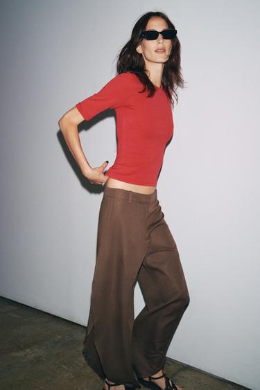 VASKET BOMULDS-T-SHIRT - jordbær fra Zara