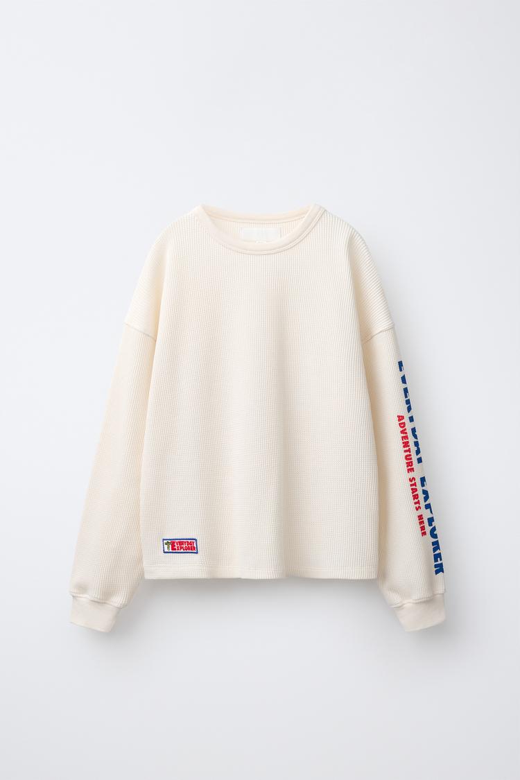 WAFFLE PATCH T-SHIRT — Ecru