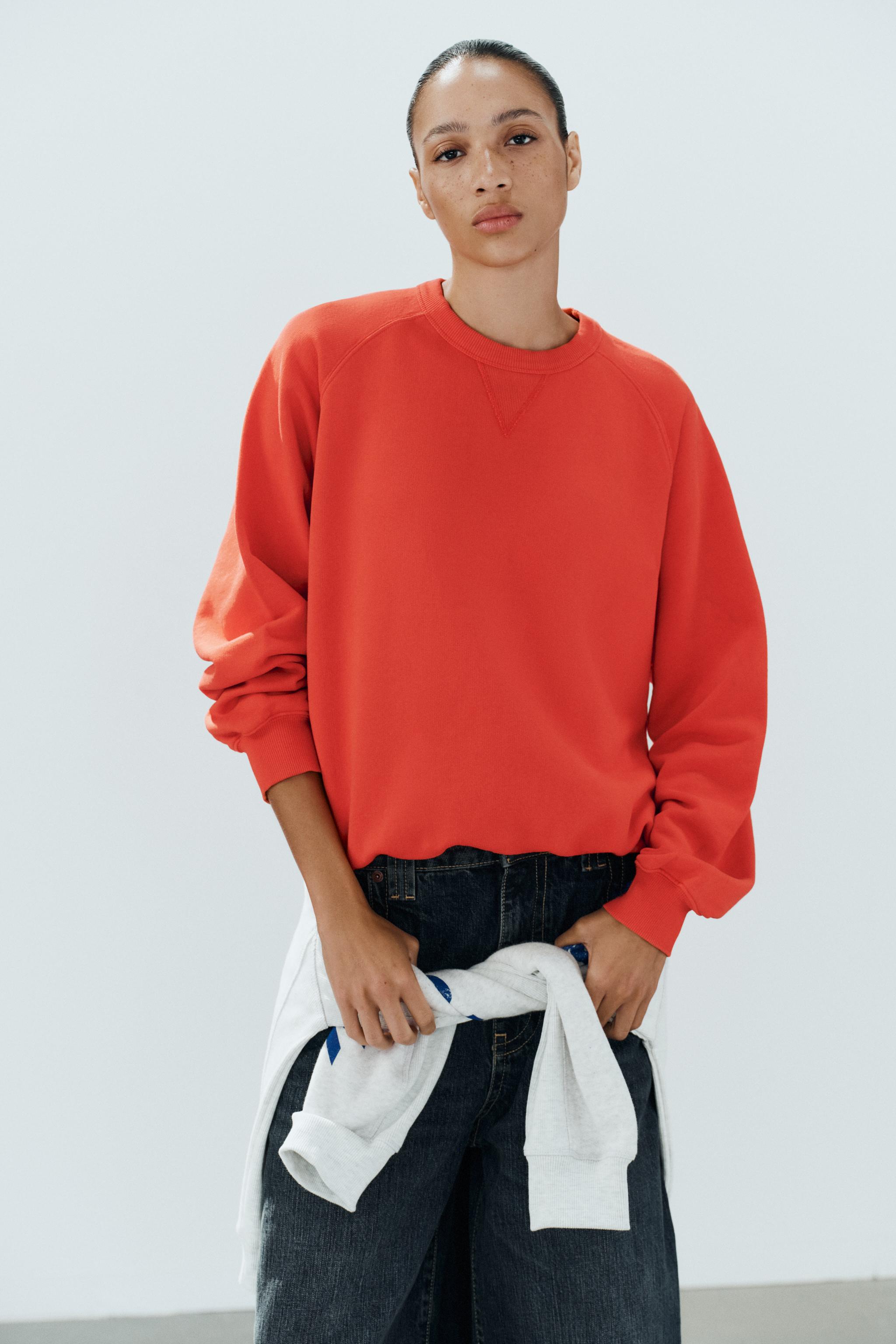 WASHED-EFFECT SWEATSHIRT — Light red