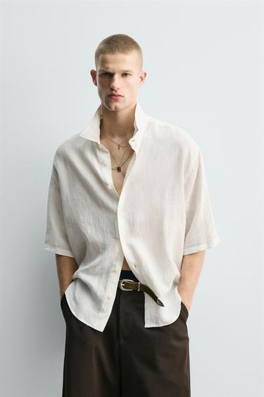 CAMISA BOXY FIT 100% LINO - Blanco de Zara