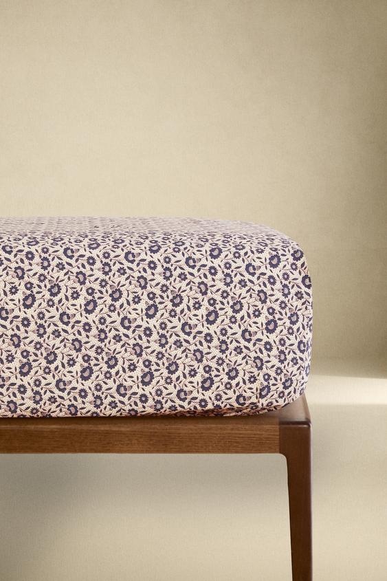 LENÇOL DE BAIXO INFANTIL DE ALGODÃO ESTAMPA FLORAL - Azul-marinho da Zara - Imagem 0