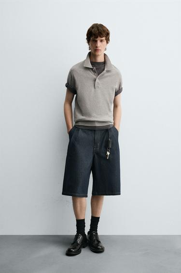 BERMUDA DENIM RELAXED FIT PLIEGUES - Azul de Zara