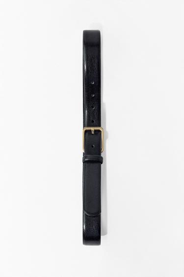 CEINTURE EN CUIR 100 % À BOUCLE CARRÉE - Noir de Zara