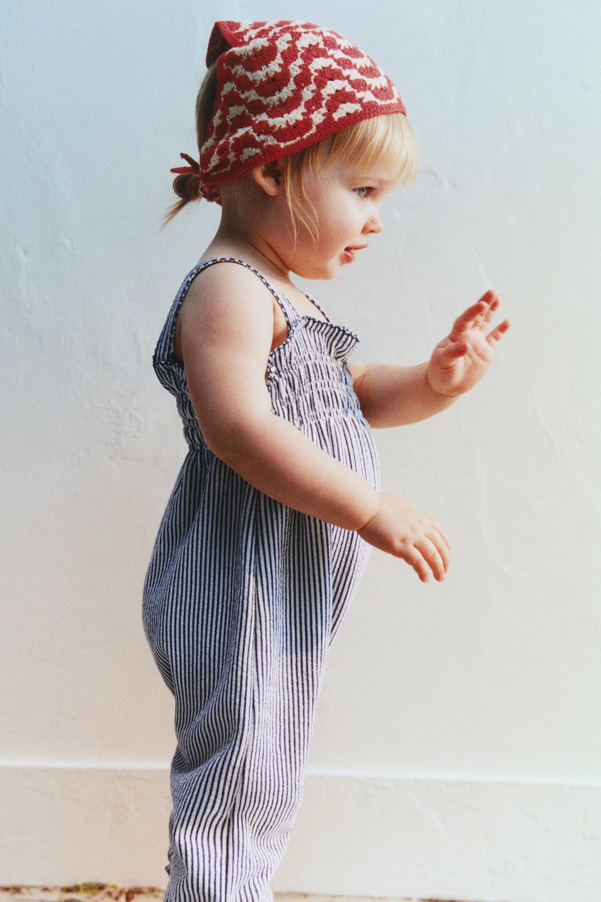 LONG SMOCKED STRIPED OVERALLS
