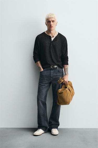 CAMISETA PUNTO CUELLO BOTONES - Negro de Zara