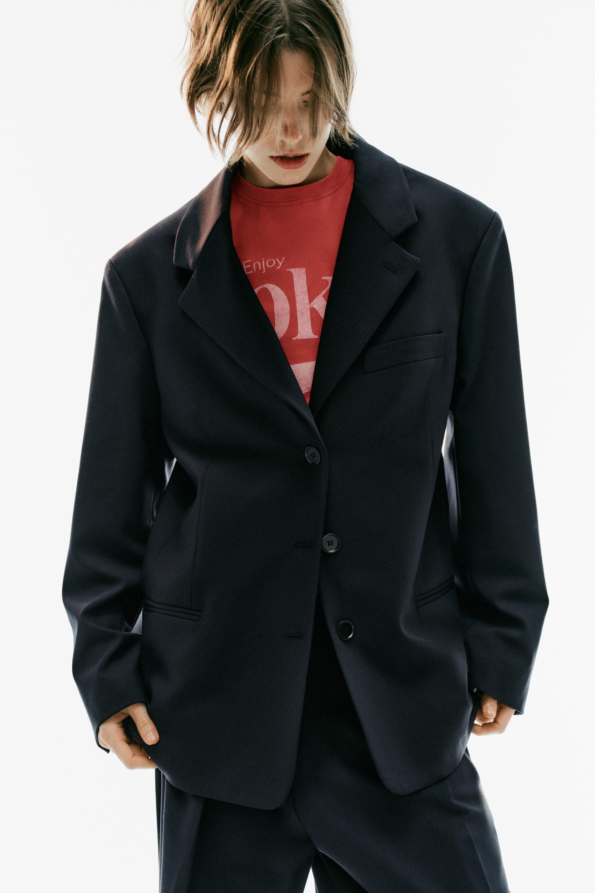 OVERSIZE BLAZER WITH SHOULDER PADS — Dark navy