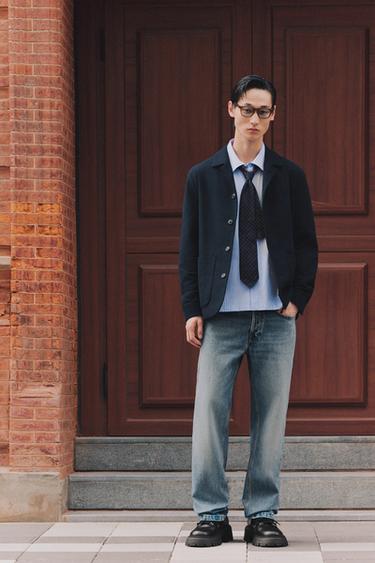 Zara 標準版型紋理襯衫式外套 - 海藍色 - 圖片 0