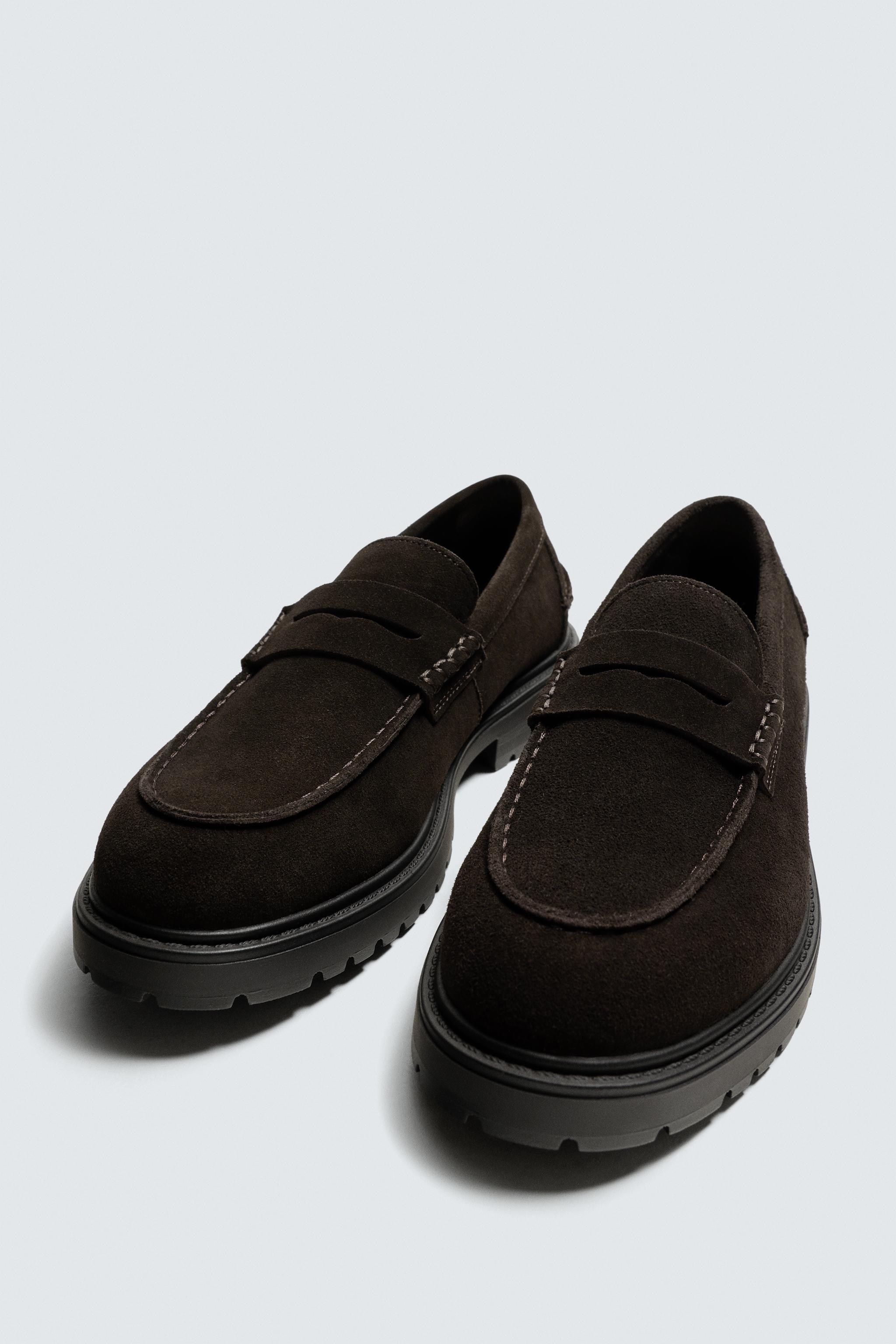 レザートラックローファー ペニーストラップ - トープグレー | ZARA