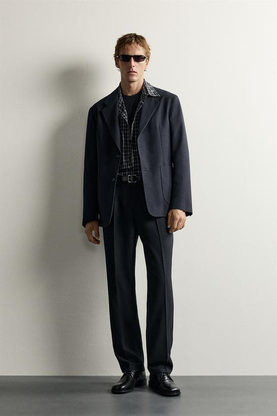 RELAXED FIT TEXTURED BLAZER - Navy blue by Zara - Image 0