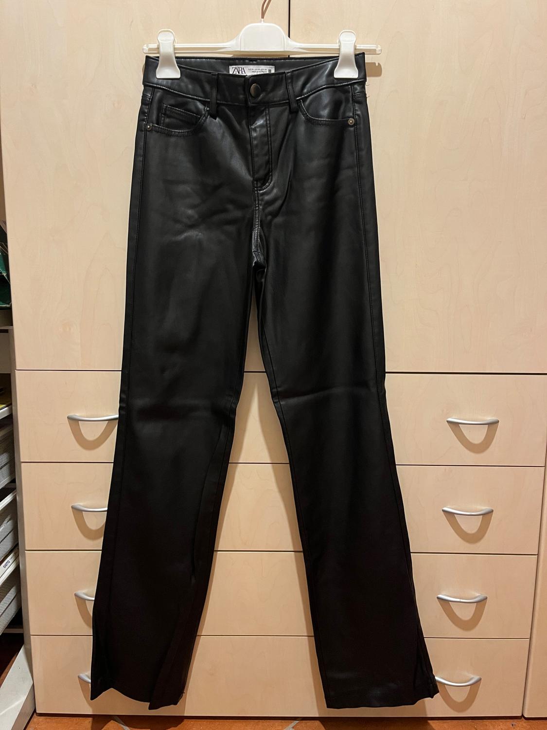 STRAIGHT FIT LONG LENGTH FAUX LEATHER TROUSERS - Image 4