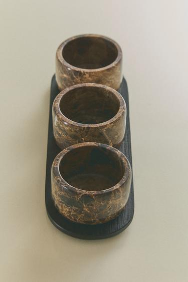 TRAY AND MARBLE BOWL SET - Brown by Zara