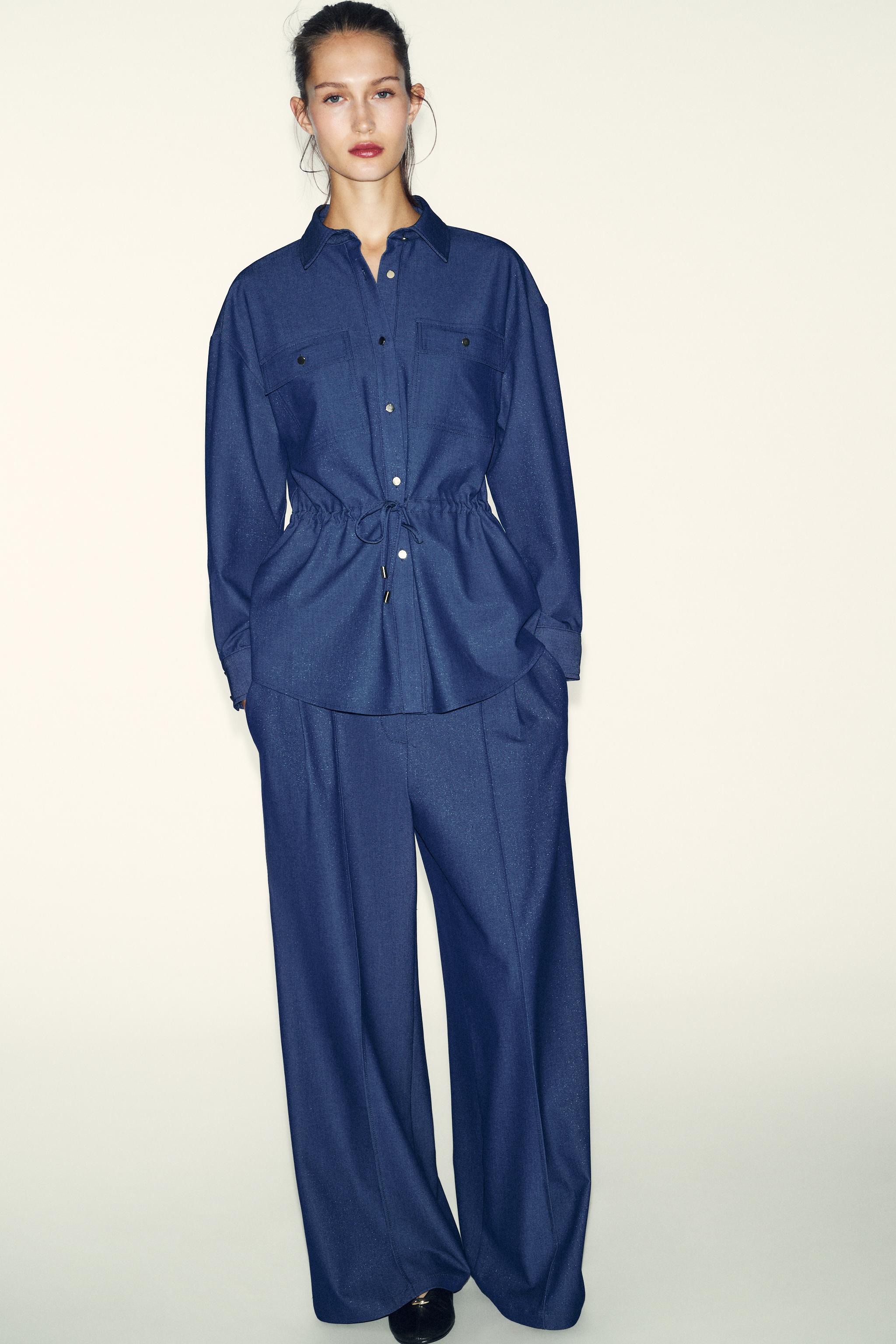 WIDE LEG PLEATED PANTS - Indigo | ZARA United States