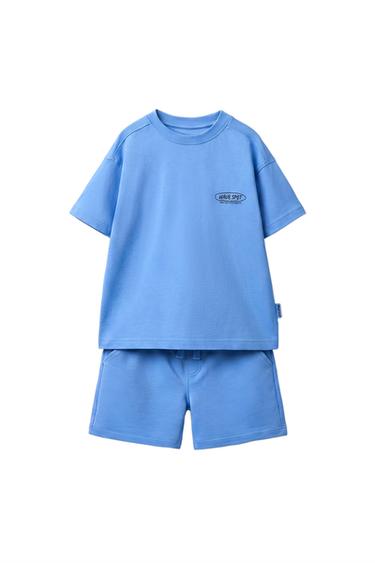ENSEMBLE T-SHIRT ET BERMUDA À INSCRIPTION - Bleu clair de Zara - Image 0