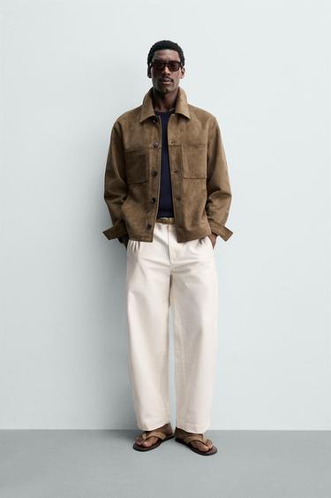 REGULAR FIT FAUX SUEDE OVERSHIRT - Brandy by Zara