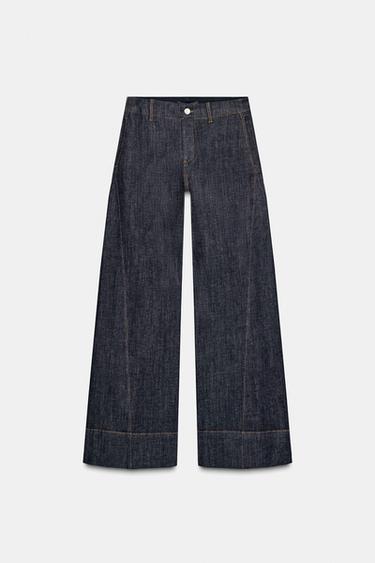 Zara 接縫設計寬管長褲 - 黑色 - 圖片 0