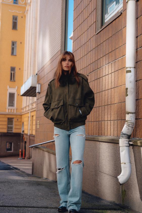 TRF MID-RISE RIPPED WIDE LEG JEANS