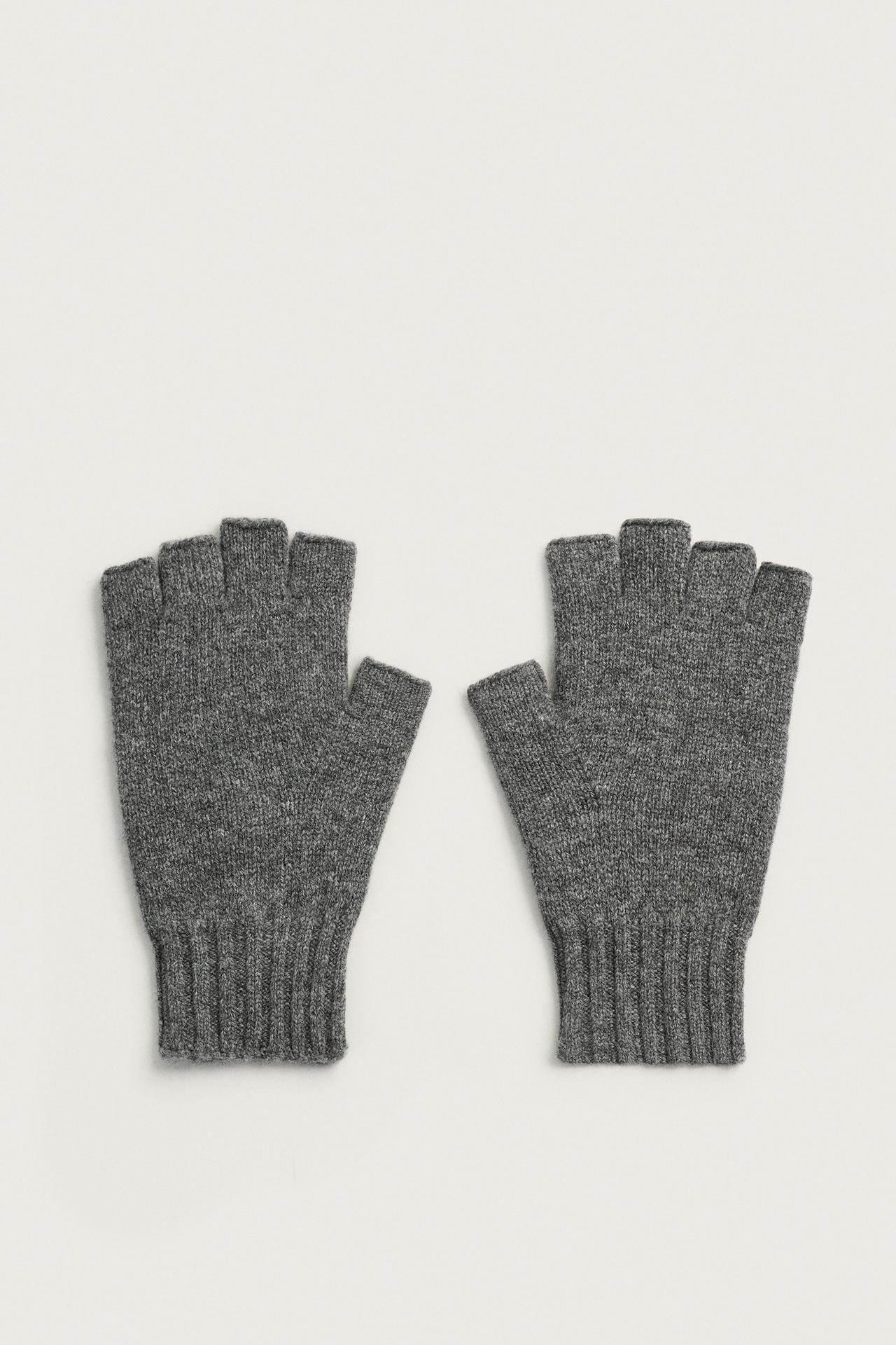 100% WOOL KNIT MITTENS — Gray