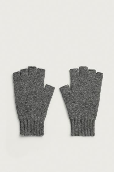 100% WOOL KNIT MITTENS — Gray 1