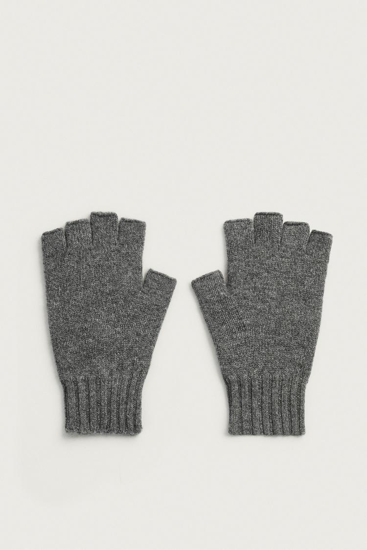 100% WOOL KNIT MITTENS — Gray