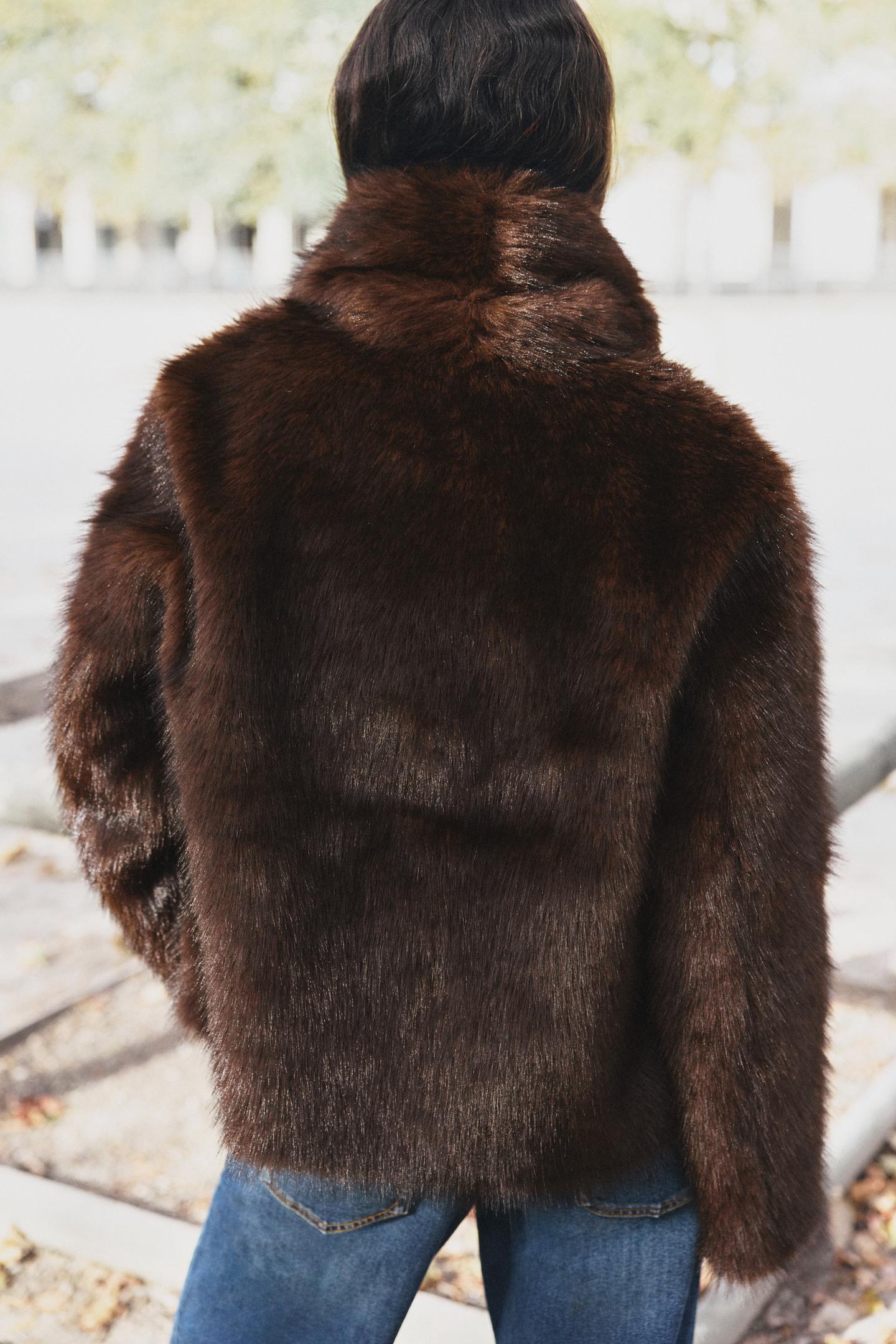 Женская куртка Zara Reversible Faux Fur, цвет: Коричневый — фото 7