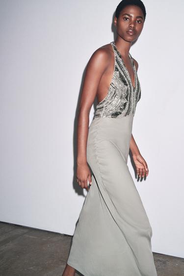 LONG EMBROIDERED DRESS - Grey by Zara