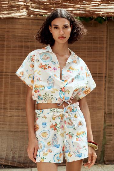 PRINTED PAPER BAG BERMUDA SHORTS - Multicoloured by Zara