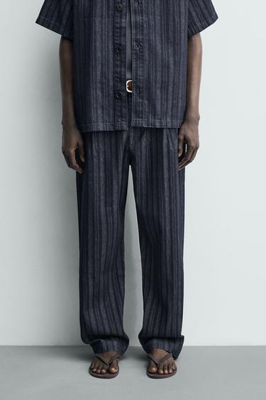 RELAXED FIT STRIPED CHINO TROUSERS - Blue by Zara