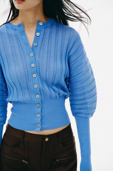 ACCORDION SLEEVE KNIT CARDIGAN - Light blue by Zara