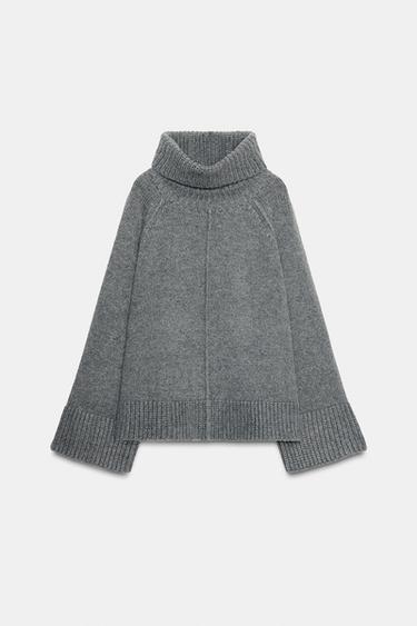 OVERSIZED KNIT HIGH NECK JUMPER - Grey by Zara