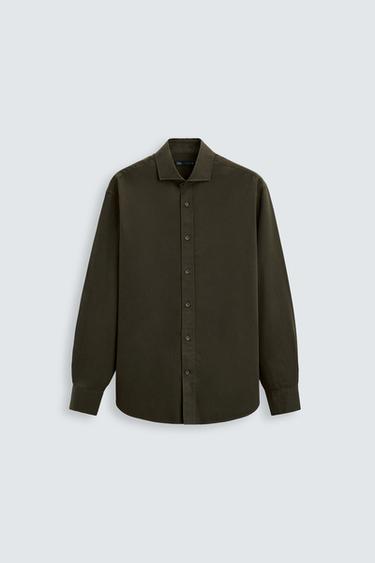 LYOCELL - COTTON SHIRT - Dark khaki by Zara