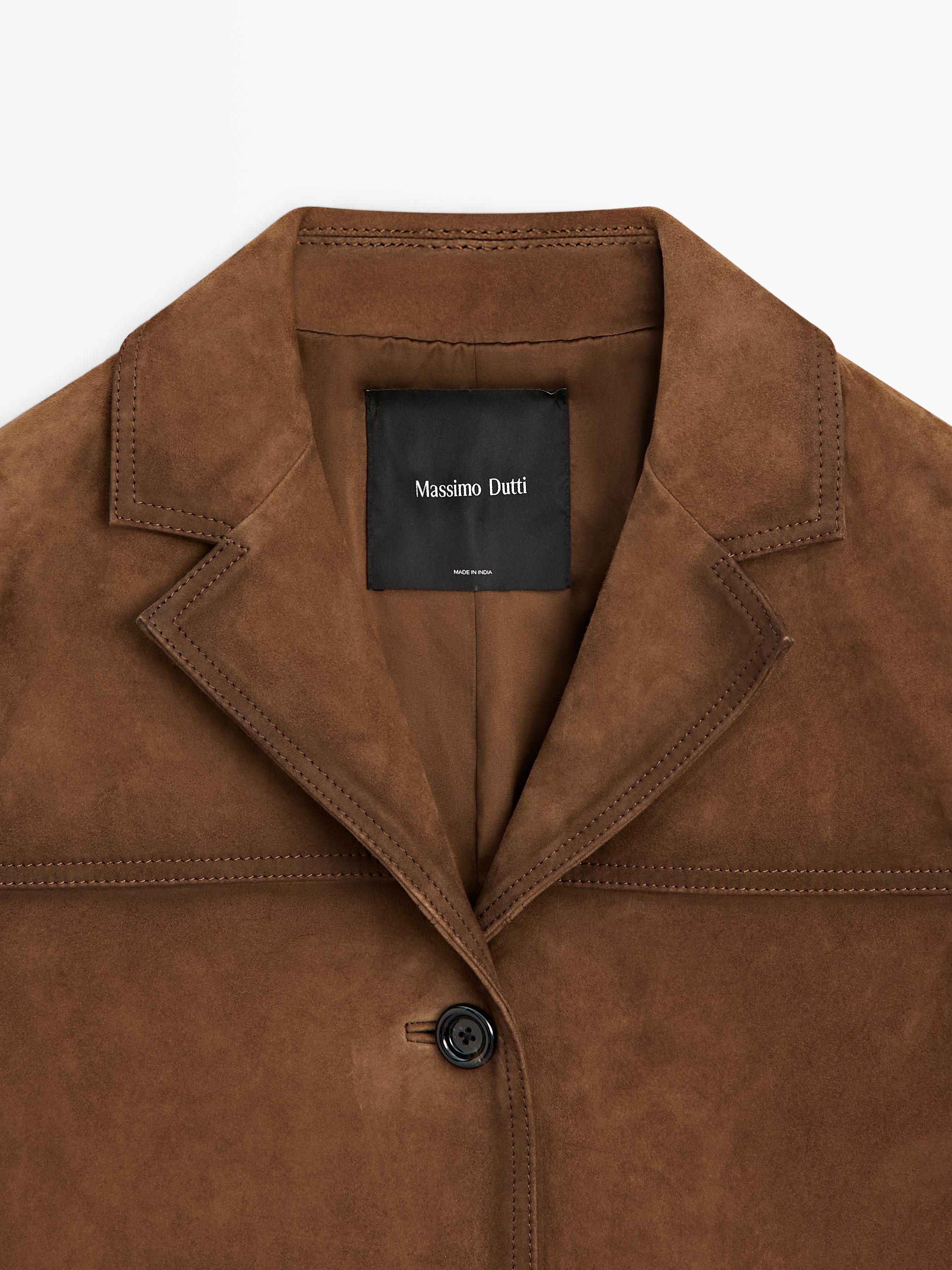 Suede leather blazer with pockets