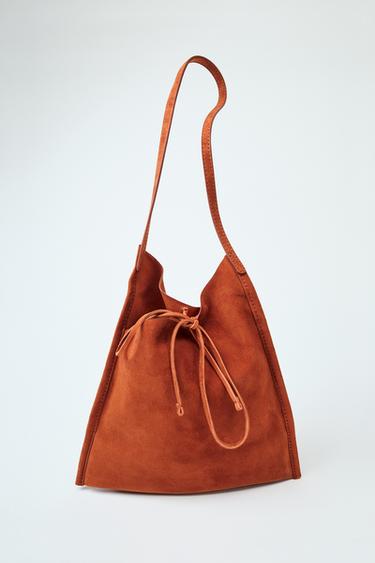 Zara FLAT LEATHER MINI BAG WITH TIE CLOSURE - Orange