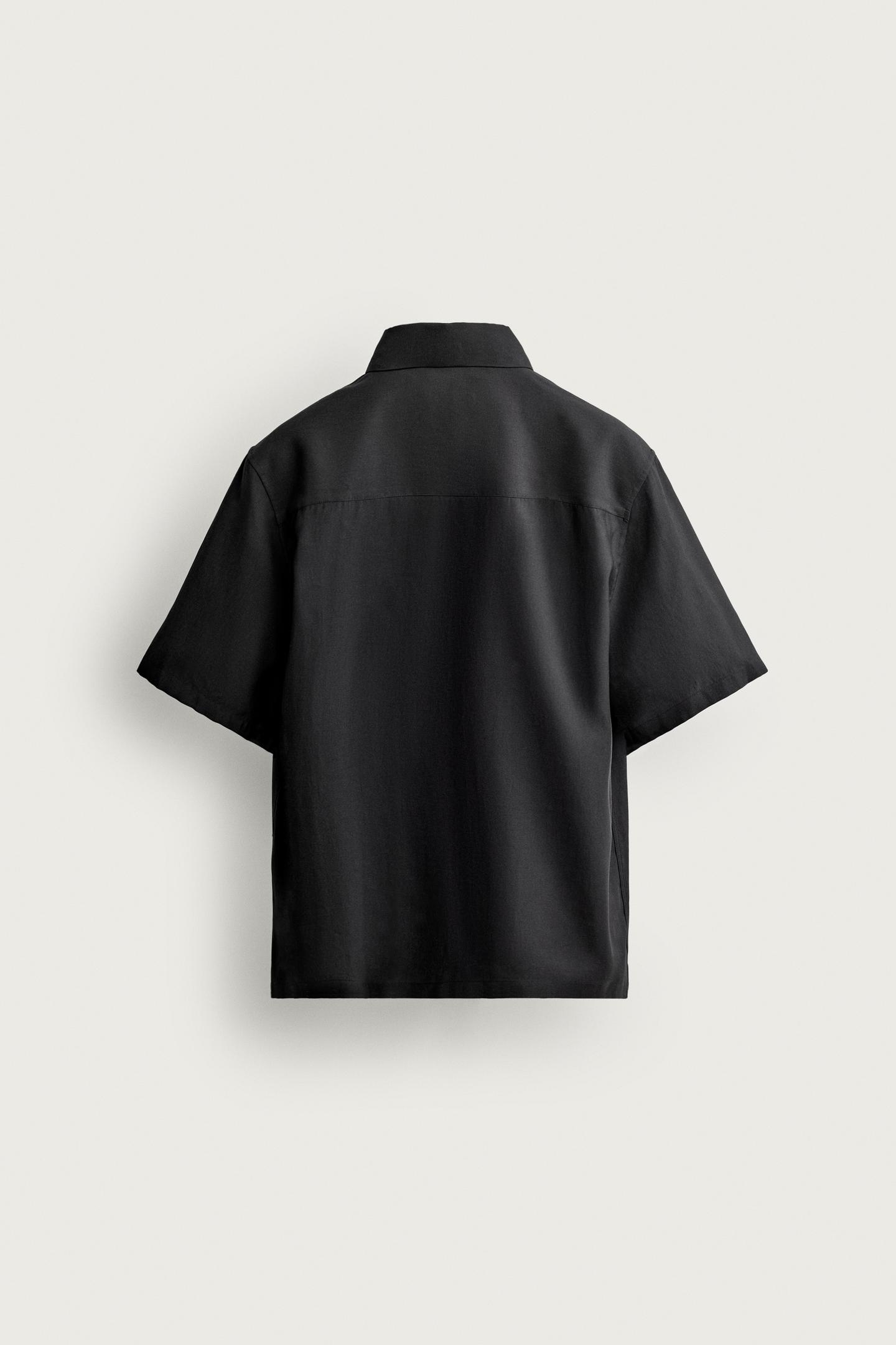 Мужская рубашка Zara Relaxed Fit Fluid, цвет: Чёрный — фото 6
