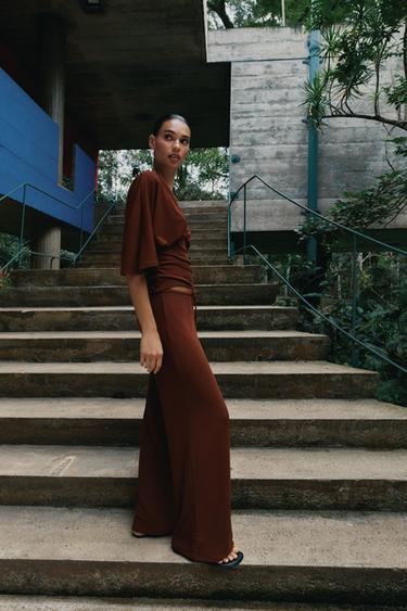 TEXTURED PALAZZO TROUSERS - Brown by Zara - Image 3