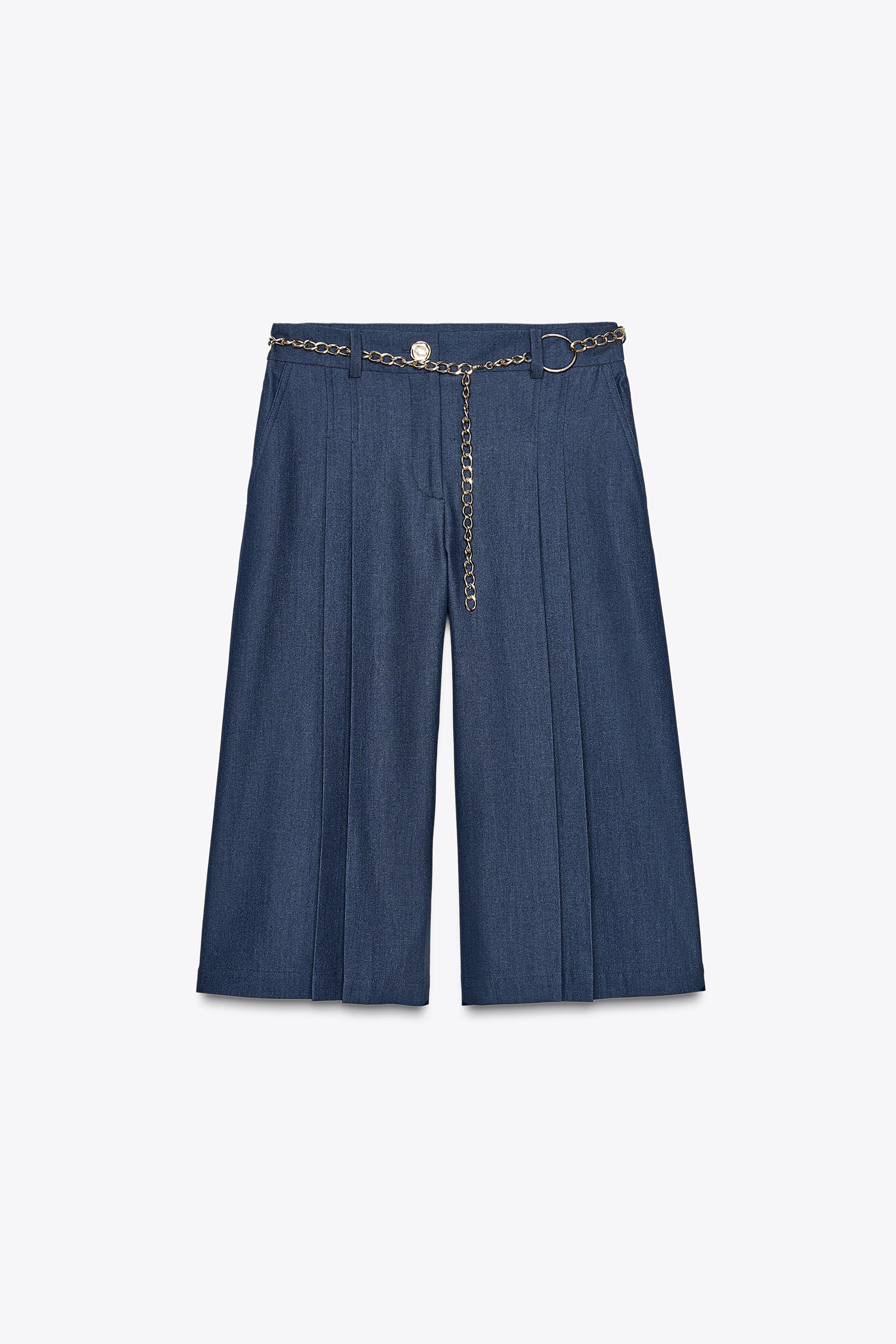 CHAIN BELT LONG BERMUDA SHORTS Blue Indigo ZARA United Kingdom