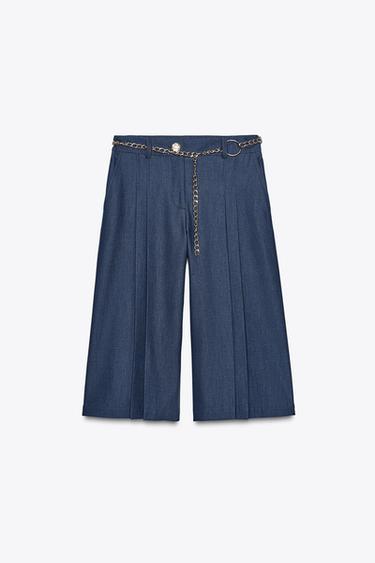 CHAIN BELT LONG BERMUDA SHORTS - Blue / Indigo by Zara