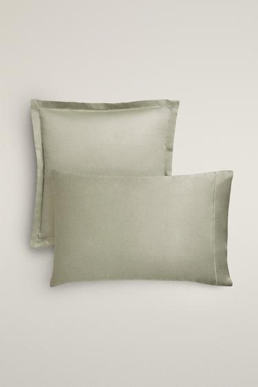 SATEEN PILLOWCASE WITH TRIM (300 THREAD COUNT) - Green by Zara
