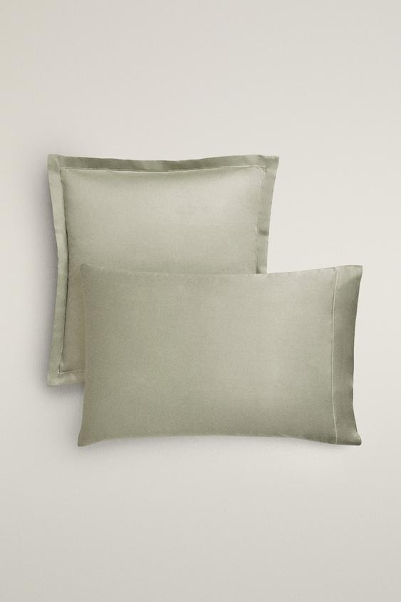SATEEN PILLOWCASE WITH TRIM (300 THREAD COUNT) - Green by Zara - Image 0
